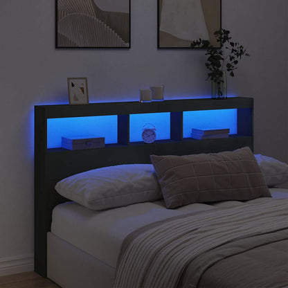 vidaXL Headboard Cabinet with LED Black 160x17x102 cm