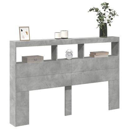 vidaXL Headboard Cabinet with LED Concrete Grey 160x17x102 cm