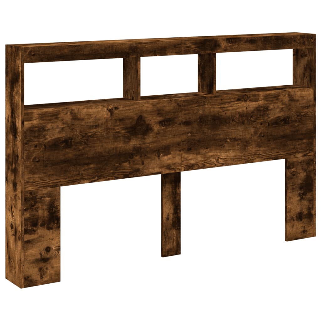 vidaXL Headboard Cabinet with LED Smoked Oak 160x17x102 cm