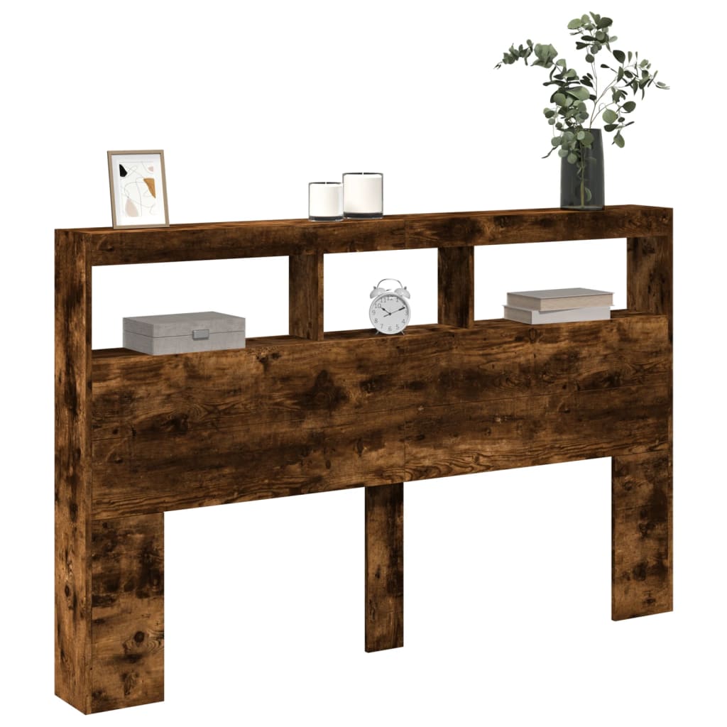 vidaXL Headboard Cabinet with LED Smoked Oak 160x17x102 cm