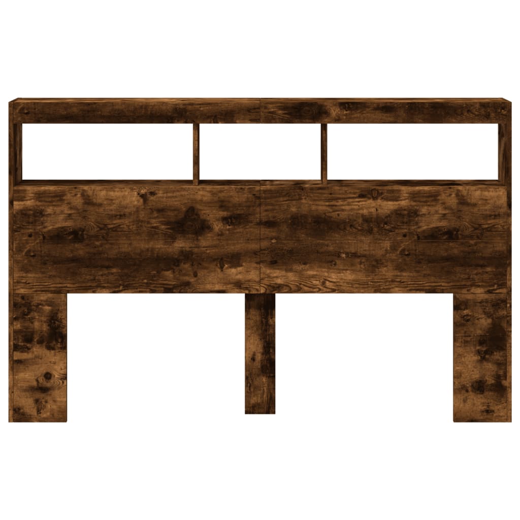 vidaXL Headboard Cabinet with LED Smoked Oak 160x17x102 cm