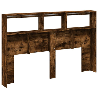 vidaXL Headboard Cabinet with LED Smoked Oak 160x17x102 cm