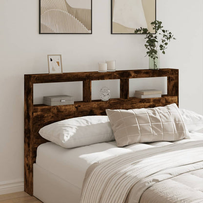 vidaXL Headboard Cabinet with LED Smoked Oak 160x17x102 cm