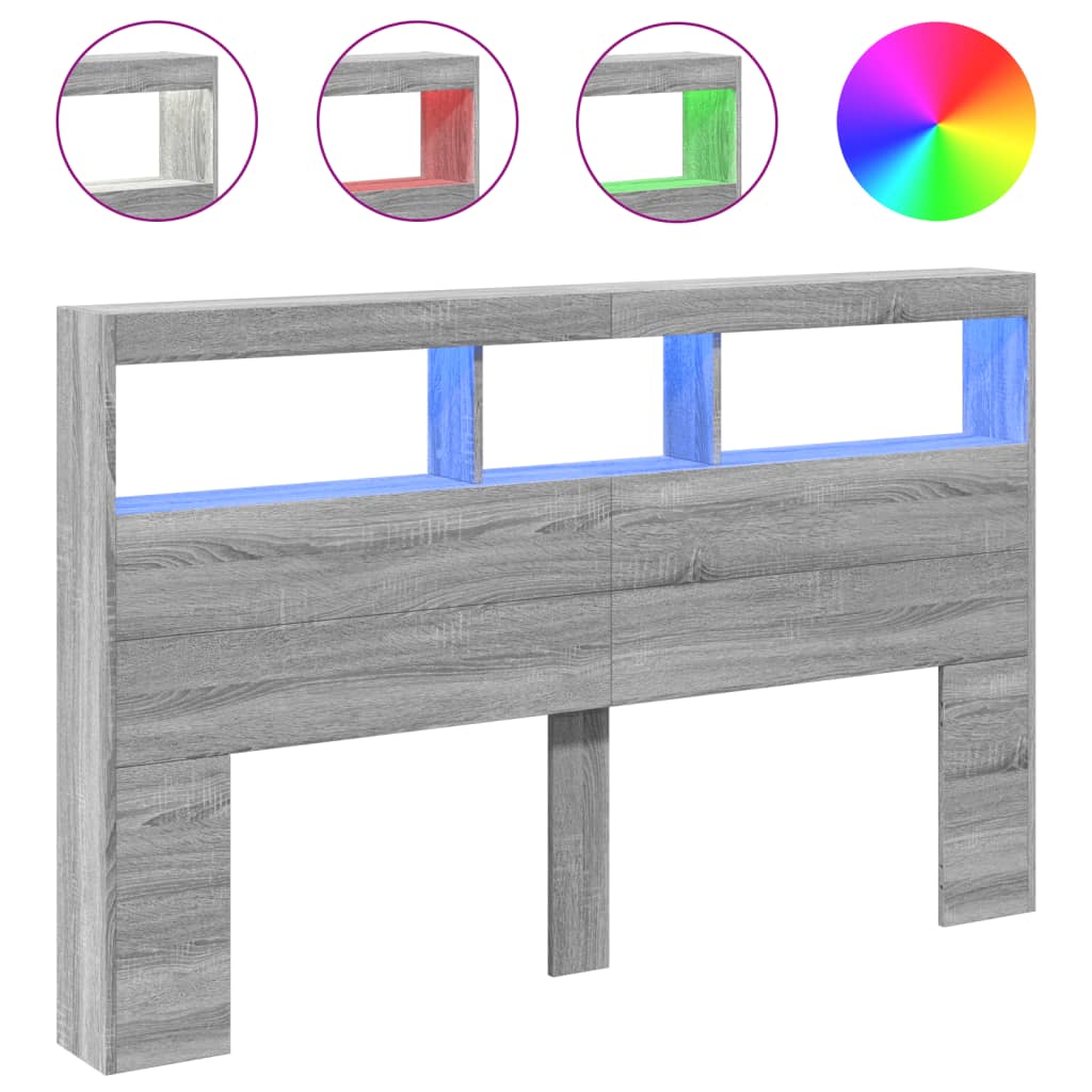 vidaXL Headboard Cabinet with LED Grey Sonoma 160x17x102 cm