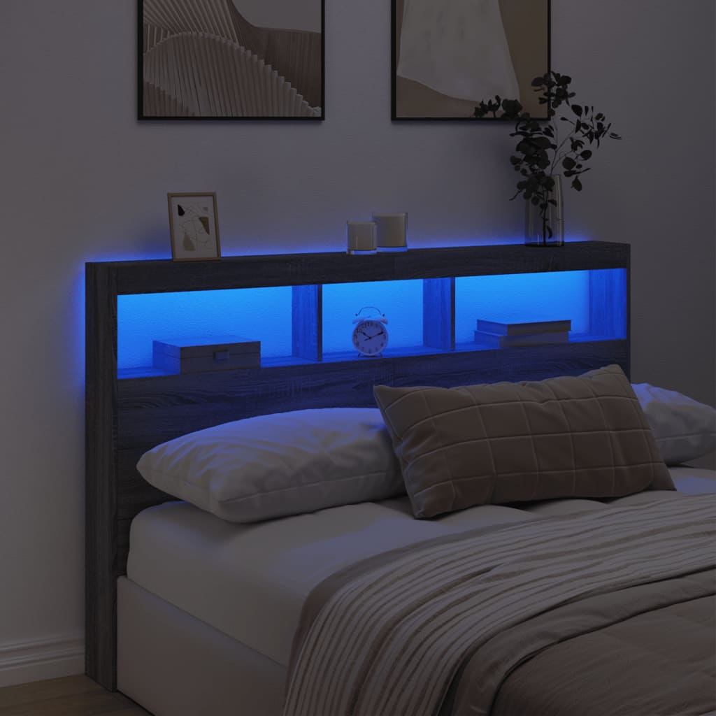 vidaXL Headboard Cabinet with LED Grey Sonoma 160x17x102 cm