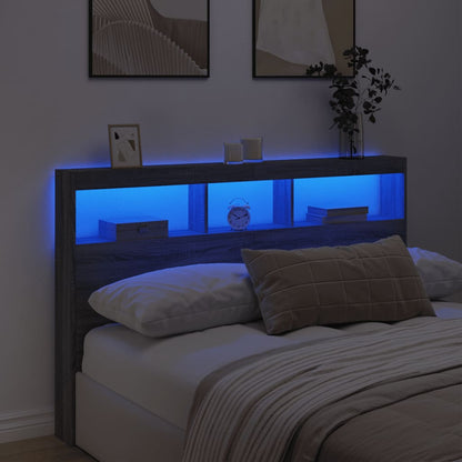 vidaXL Headboard Cabinet with LED Grey Sonoma 160x17x102 cm