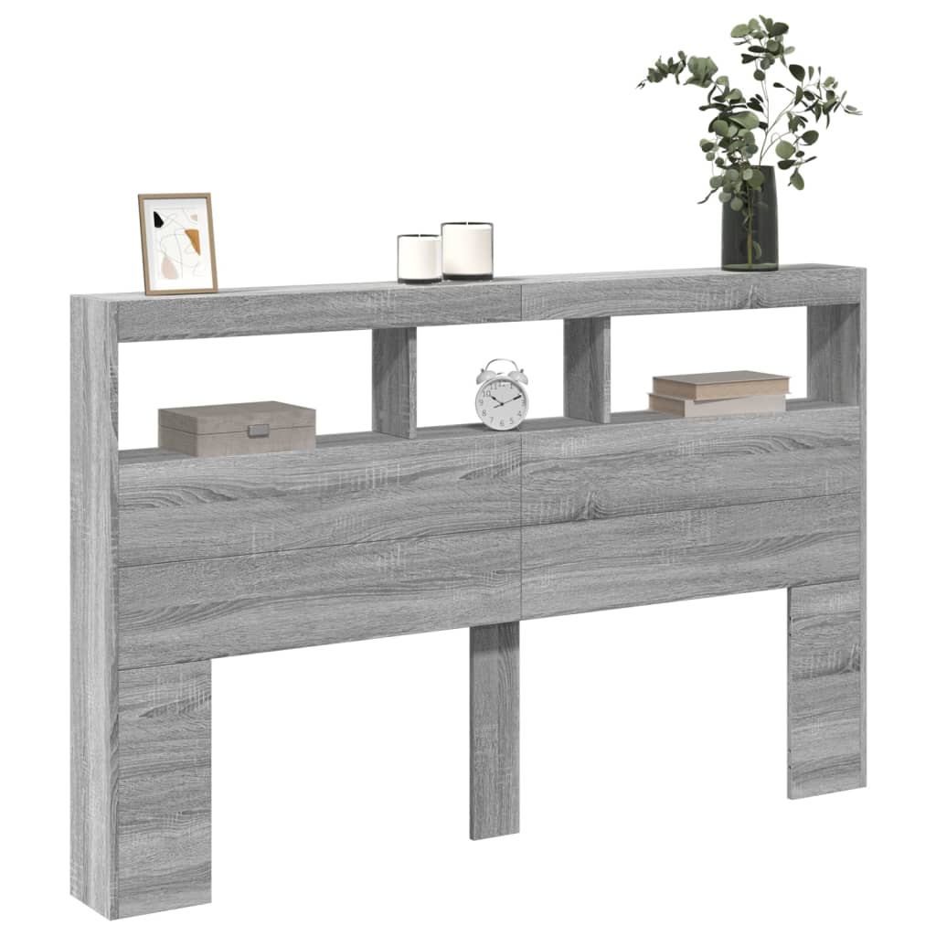 vidaXL Headboard Cabinet with LED Grey Sonoma 160x17x102 cm