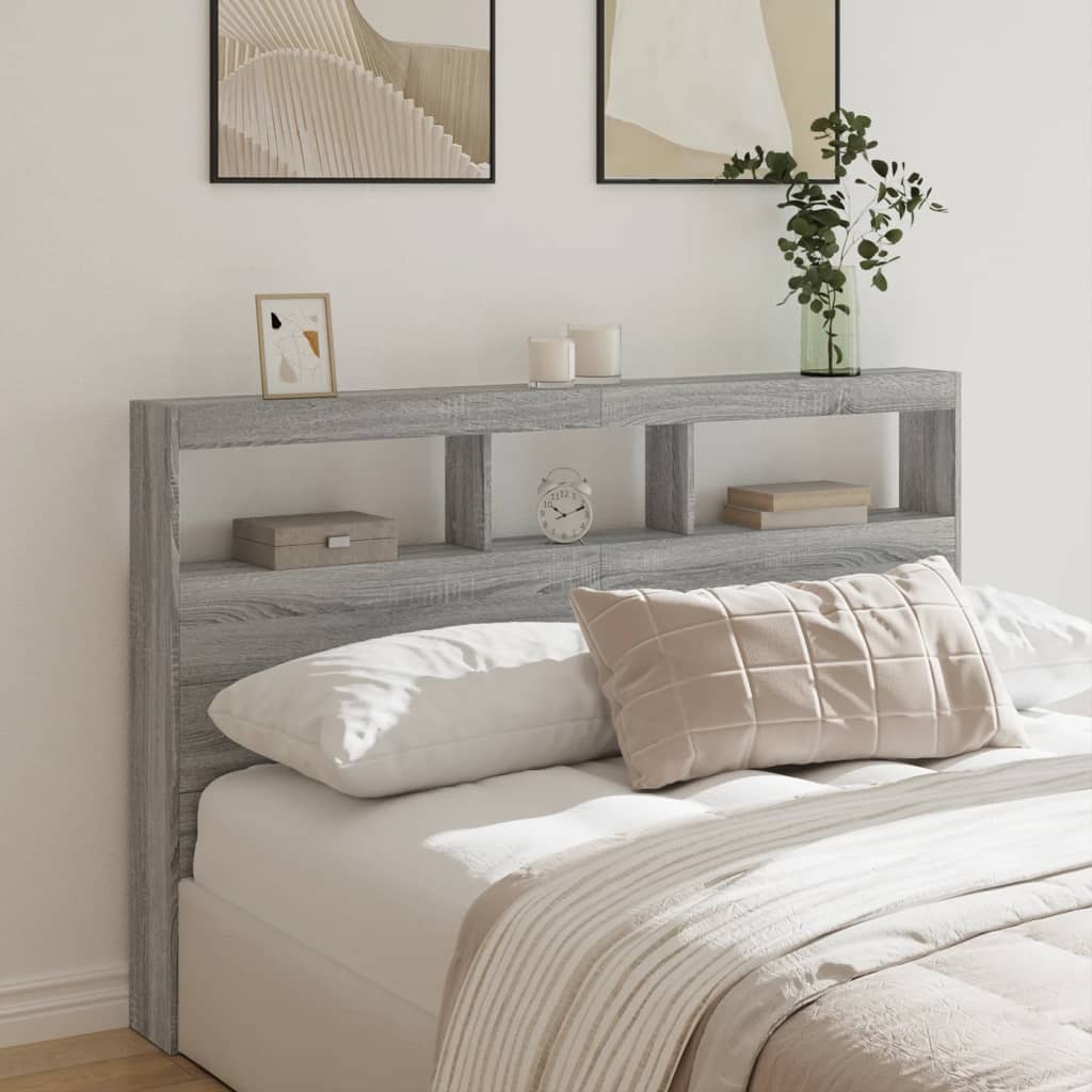 vidaXL Headboard Cabinet with LED Grey Sonoma 160x17x102 cm