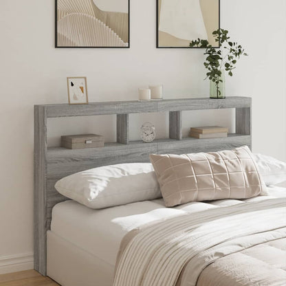 vidaXL Headboard Cabinet with LED Grey Sonoma 160x17x102 cm