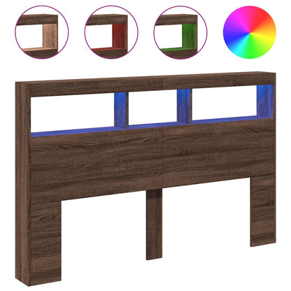 vidaXL Headboard Cabinet with LED Brown Oak 160x17x102 cm
