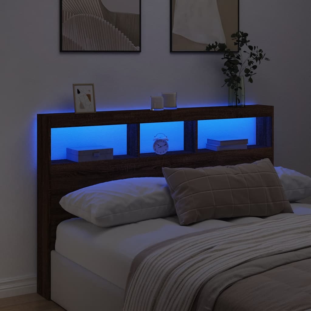 vidaXL Headboard Cabinet with LED Brown Oak 160x17x102 cm