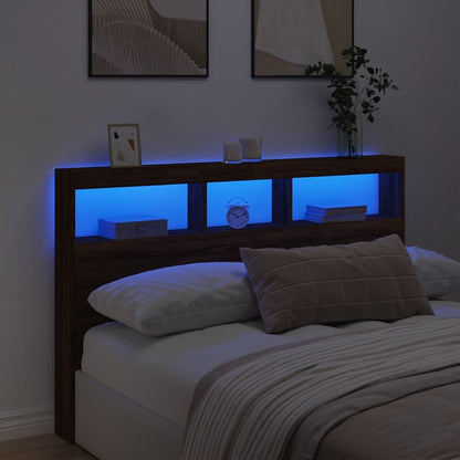 vidaXL Headboard Cabinet with LED Brown Oak 160x17x102 cm