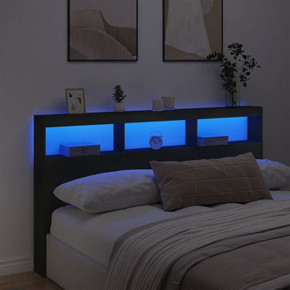 vidaXL Headboard Cabinet | Black | Engineered wood | 180x17x102 cm