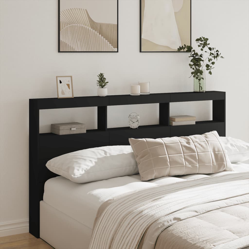 vidaXL Headboard Cabinet | Black | Engineered wood | 180x17x102 cm
