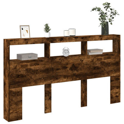 vidaXL Headboard Cabinet with LED Smoked Oak 180x17x102 cm