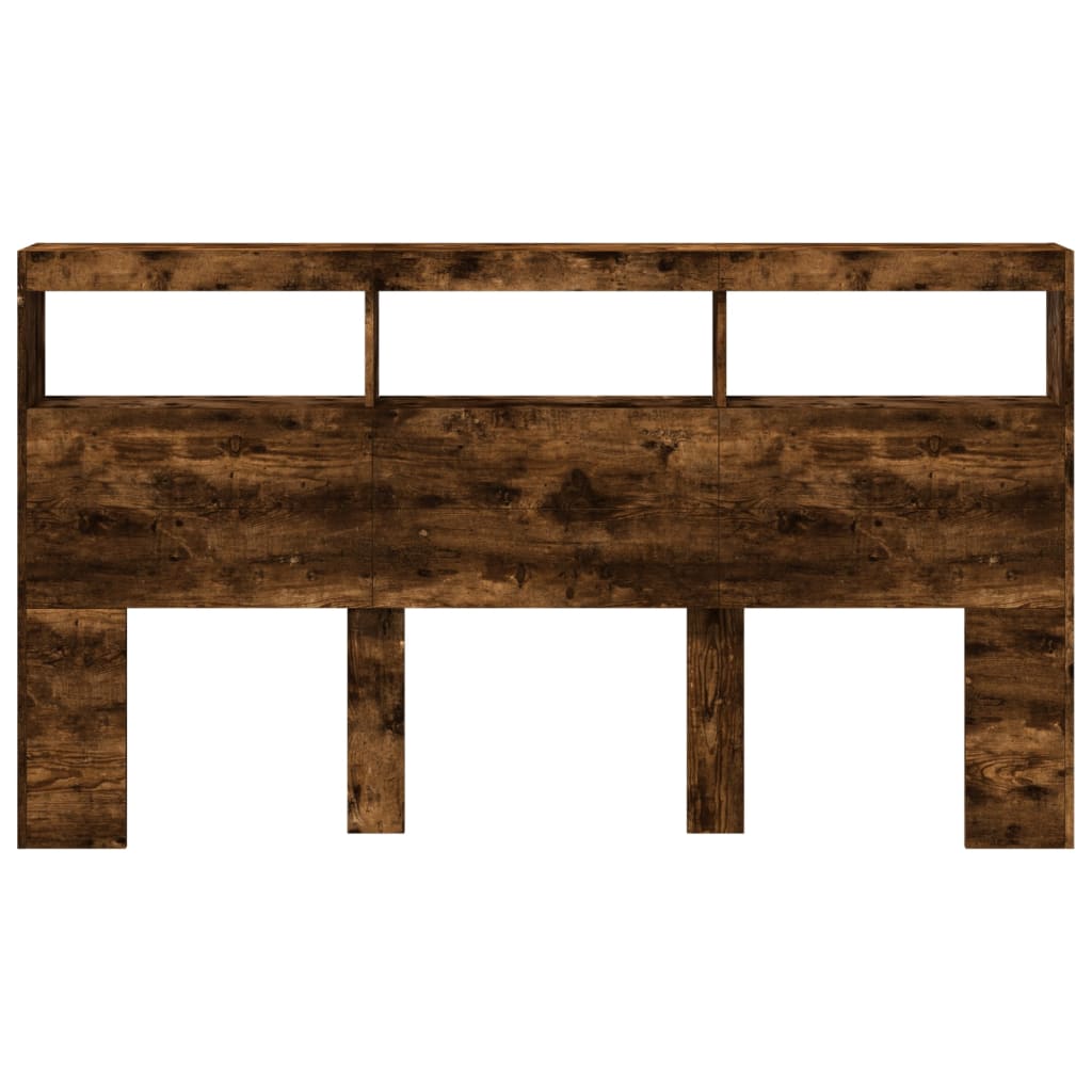 vidaXL Headboard Cabinet with LED Smoked Oak 180x17x102 cm