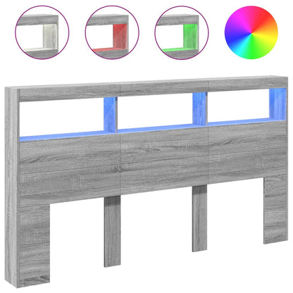 vidaXL Headboard Cabinet with LED Grey Sonoma 180x17x102 cm