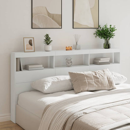 vidaXL Headboard Cabinet with LED White 200x17x102 cm