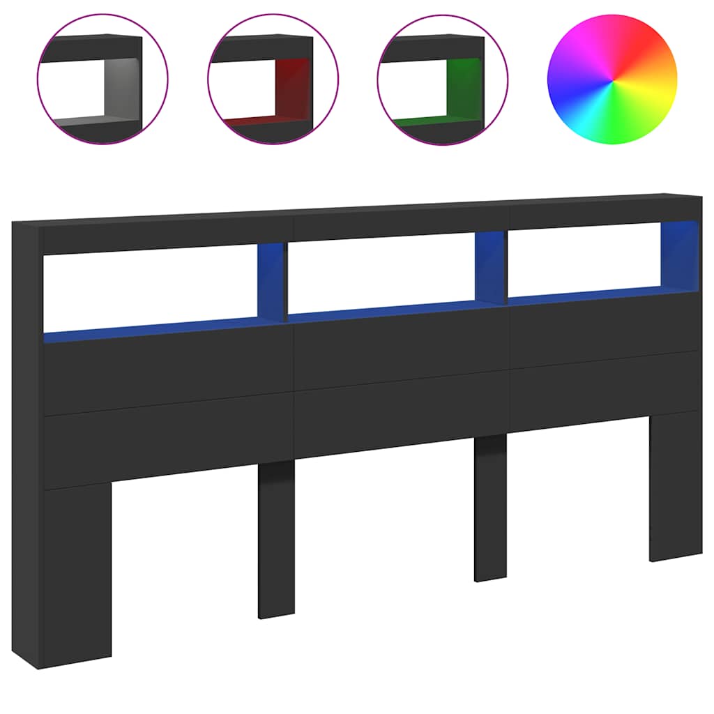 vidaXL Headboard Cabinet with LED Black 200x17x102 cm