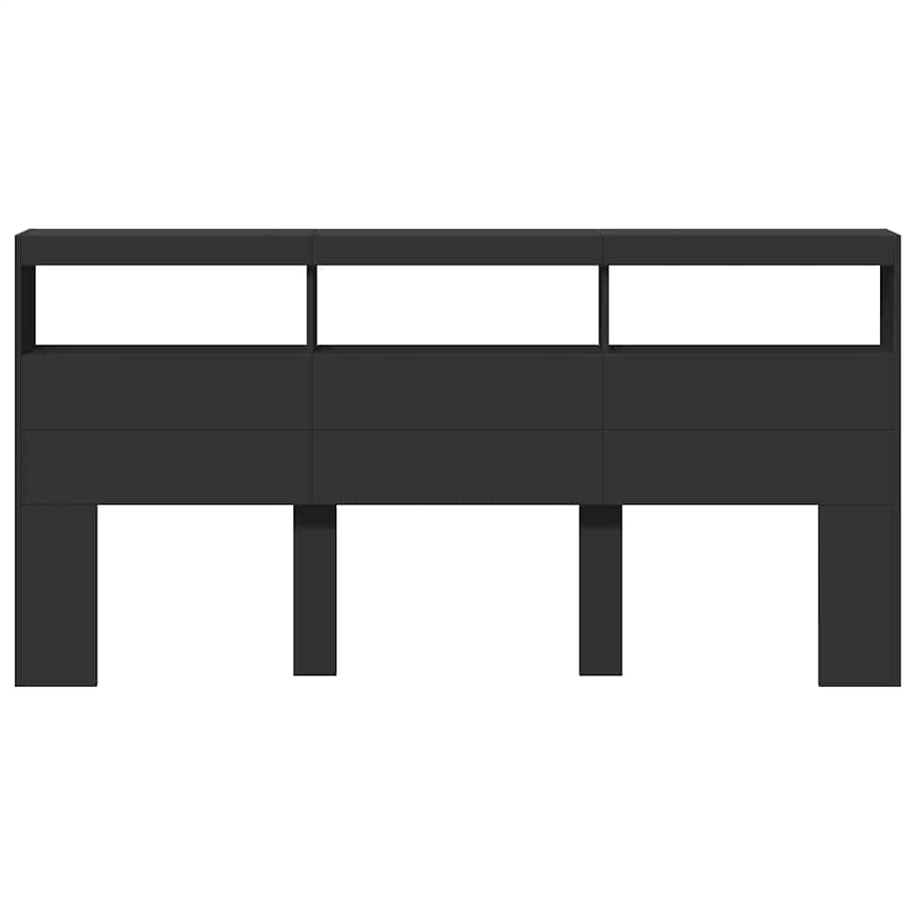 vidaXL Headboard Cabinet with LED Black 200x17x102 cm