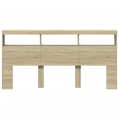 vidaXL Headboard Cabinet with LED Sonoma Oak 200x17x102 cm