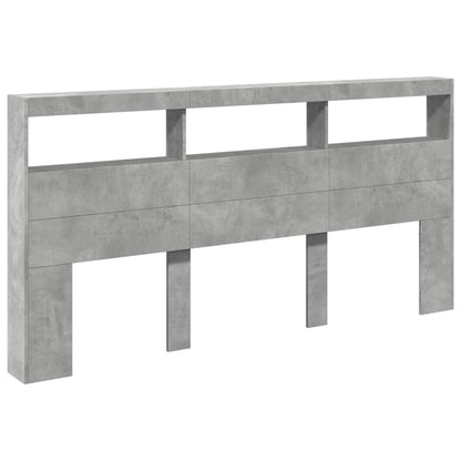 vidaXL Headboard Cabinet with LED Concrete Grey 200x17x102 cm