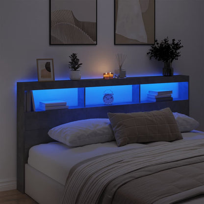 vidaXL Headboard Cabinet with LED Concrete Grey 200x17x102 cm