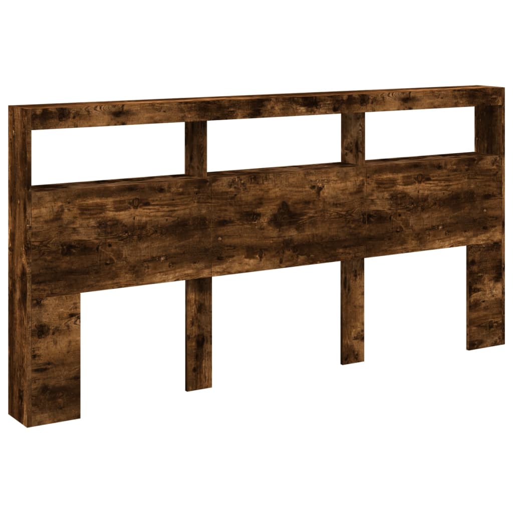 vidaXL Headboard Cabinet with LED Smoked Oak 200x17x102 cm