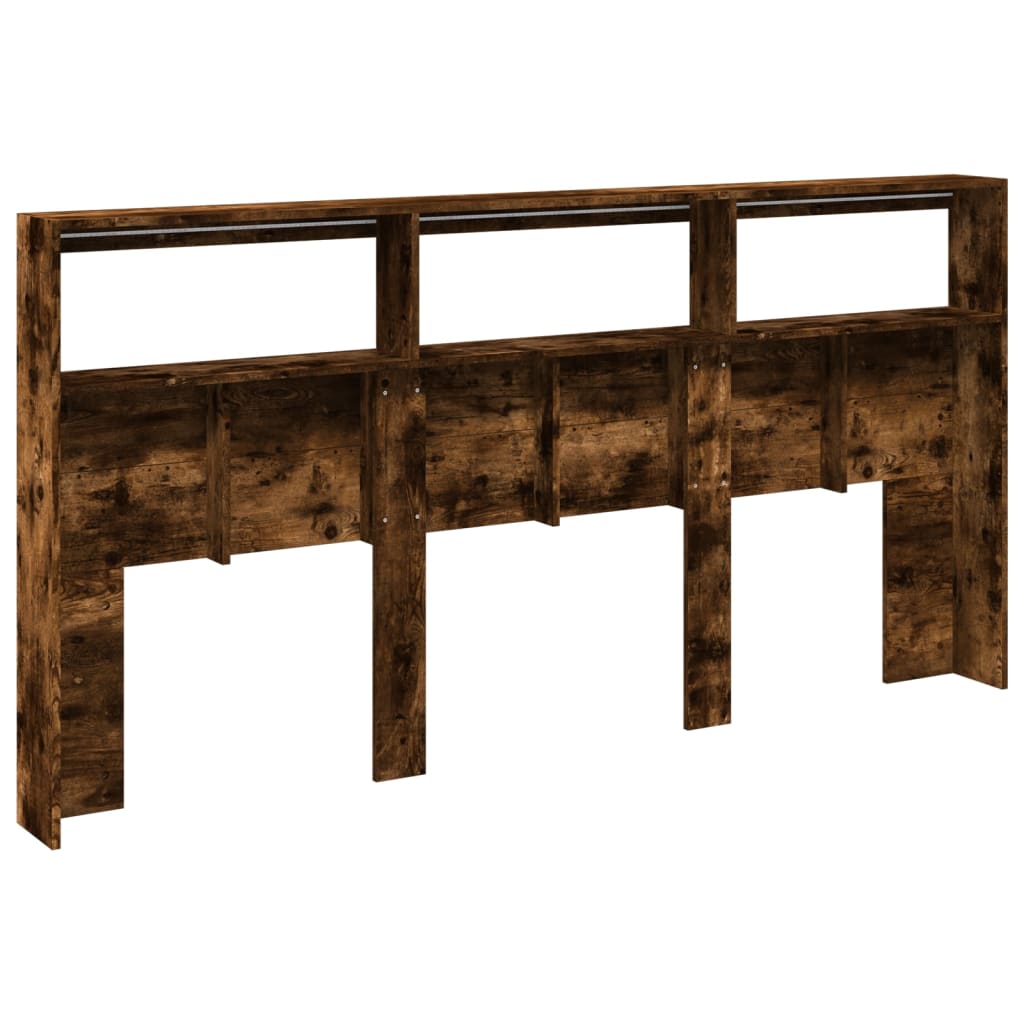 vidaXL Headboard Cabinet with LED Smoked Oak 200x17x102 cm