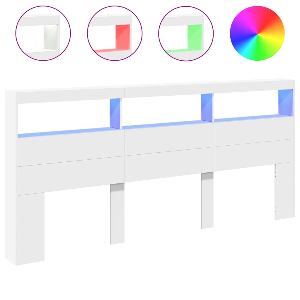 vidaXL Headboard Cabinet with LED White 220x17x102 cm