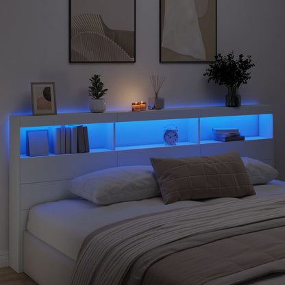 vidaXL Headboard Cabinet with LED White 220x17x102 cm
