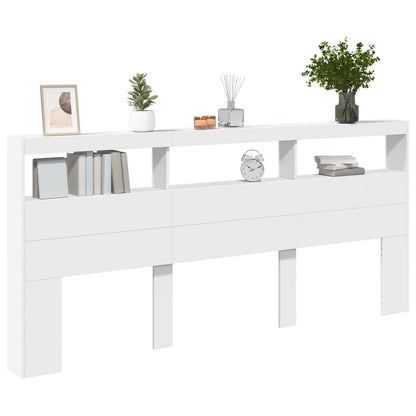 vidaXL Headboard Cabinet with LED White 220x17x102 cm