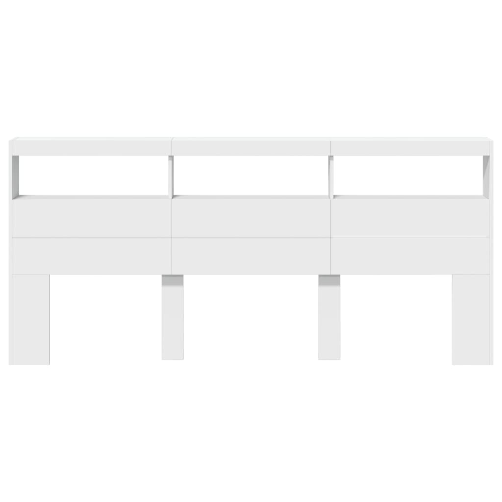 vidaXL Headboard Cabinet with LED White 220x17x102 cm
