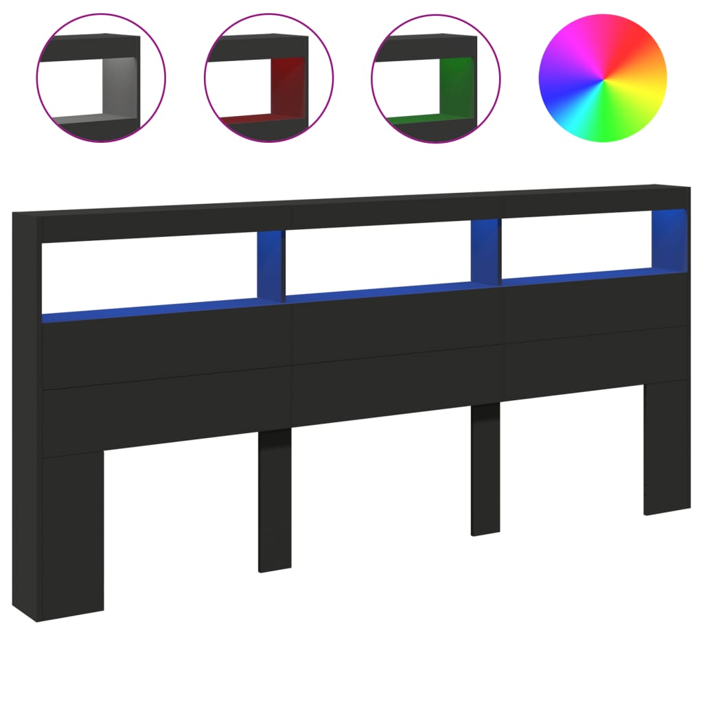 vidaXL Headboard Cabinet with LED Black 220x17x102 cm