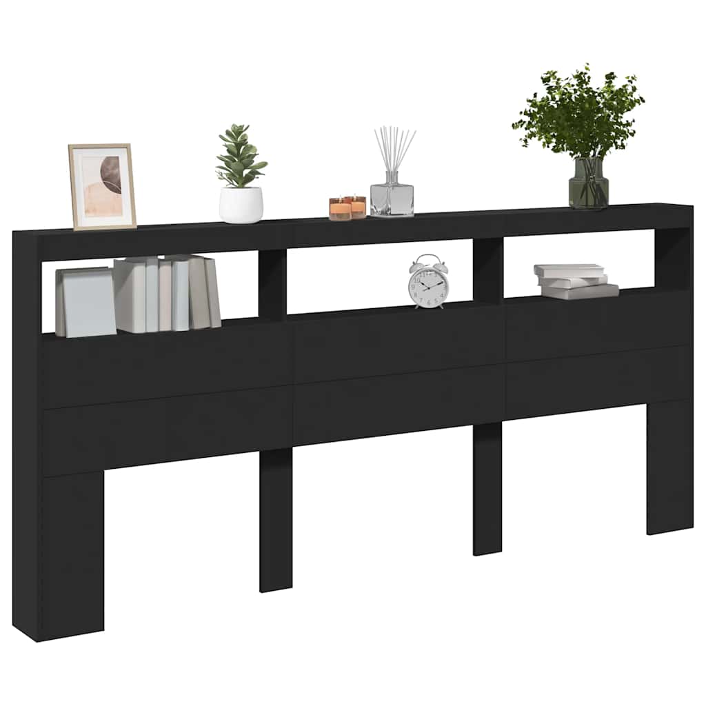 vidaXL Headboard Cabinet with LED Black 220x17x102 cm
