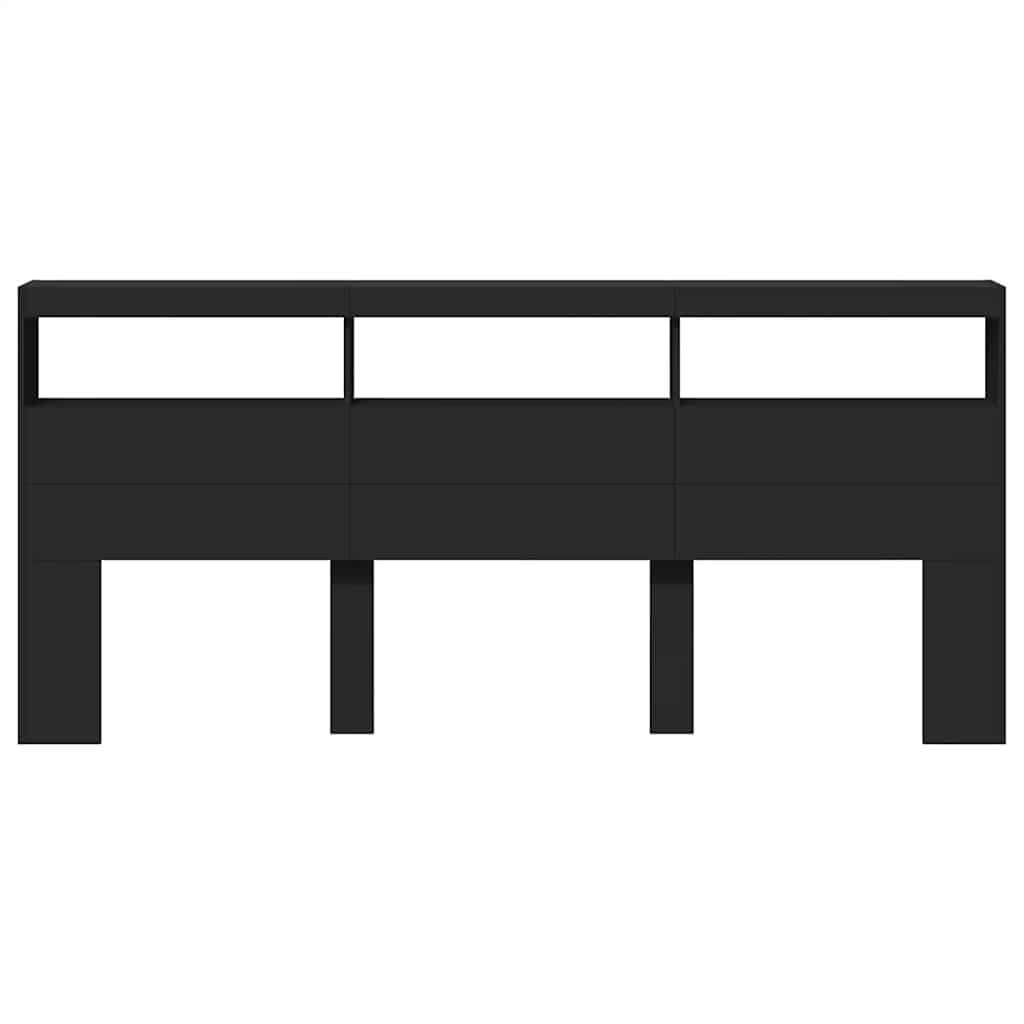 vidaXL Headboard Cabinet with LED Black 220x17x102 cm