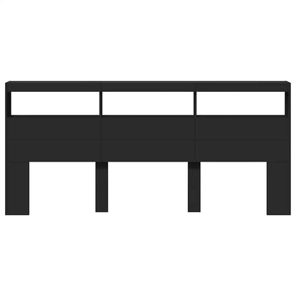 vidaXL Headboard Cabinet with LED Black 220x17x102 cm