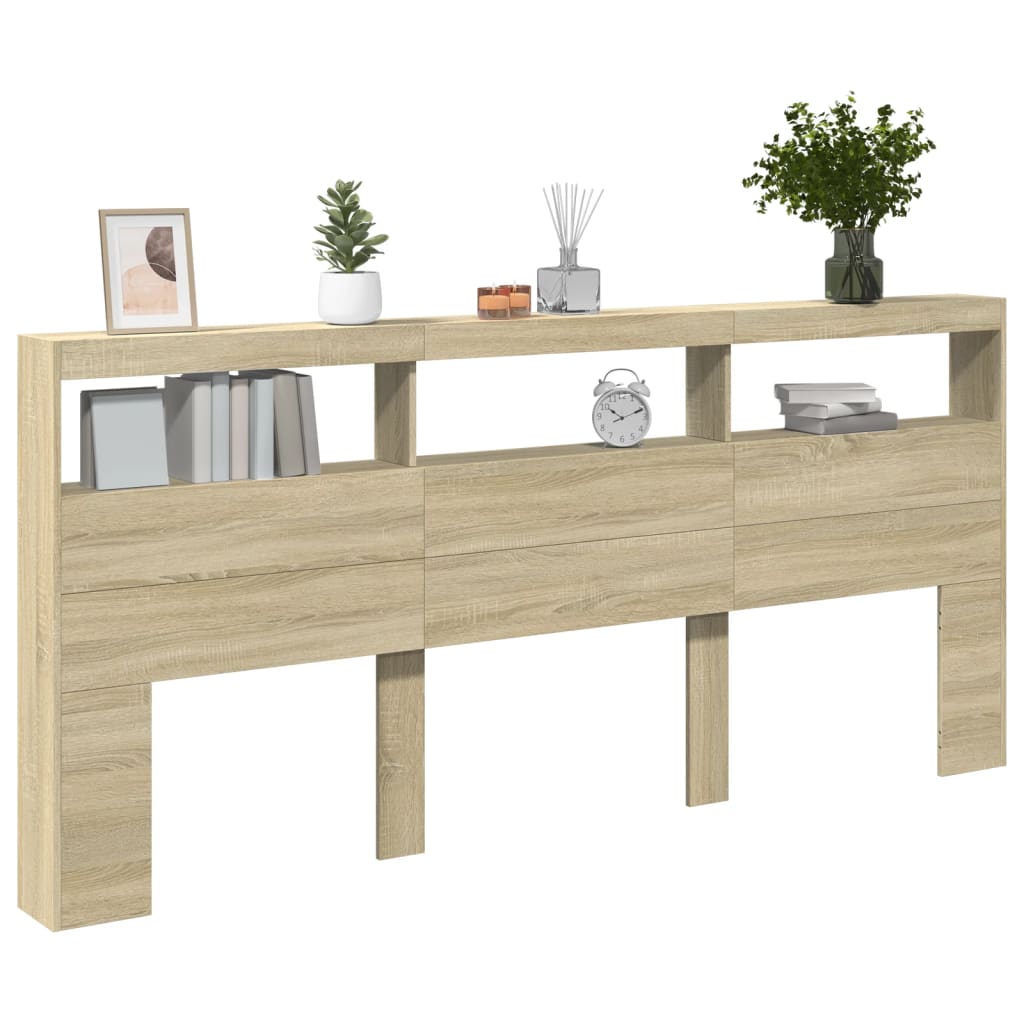 vidaXL Headboard Cabinet with LED Sonoma Oak 220x17x102 cm
