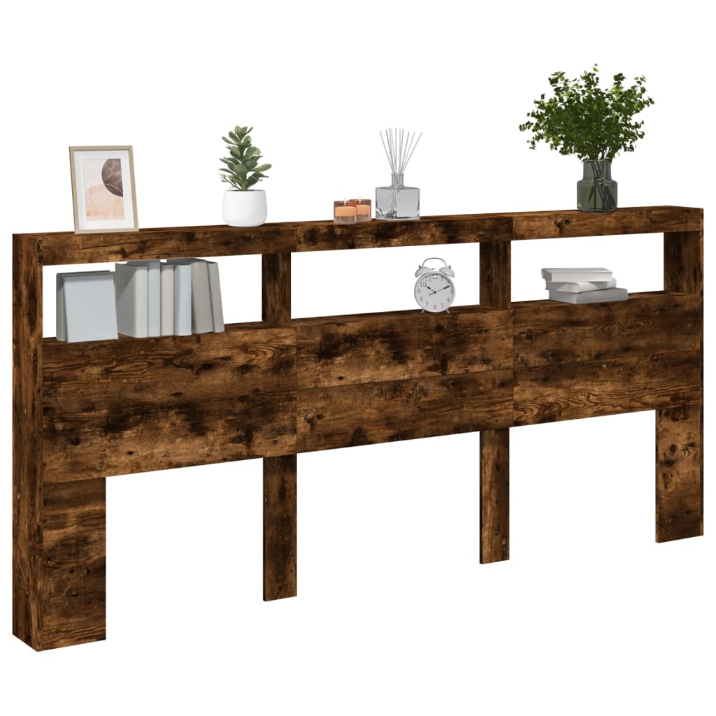 vidaXL Headboard Cabinet with LED Smoked Oak 220x17x102 cm