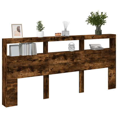 vidaXL Headboard Cabinet with LED Smoked Oak 220x17x102 cm