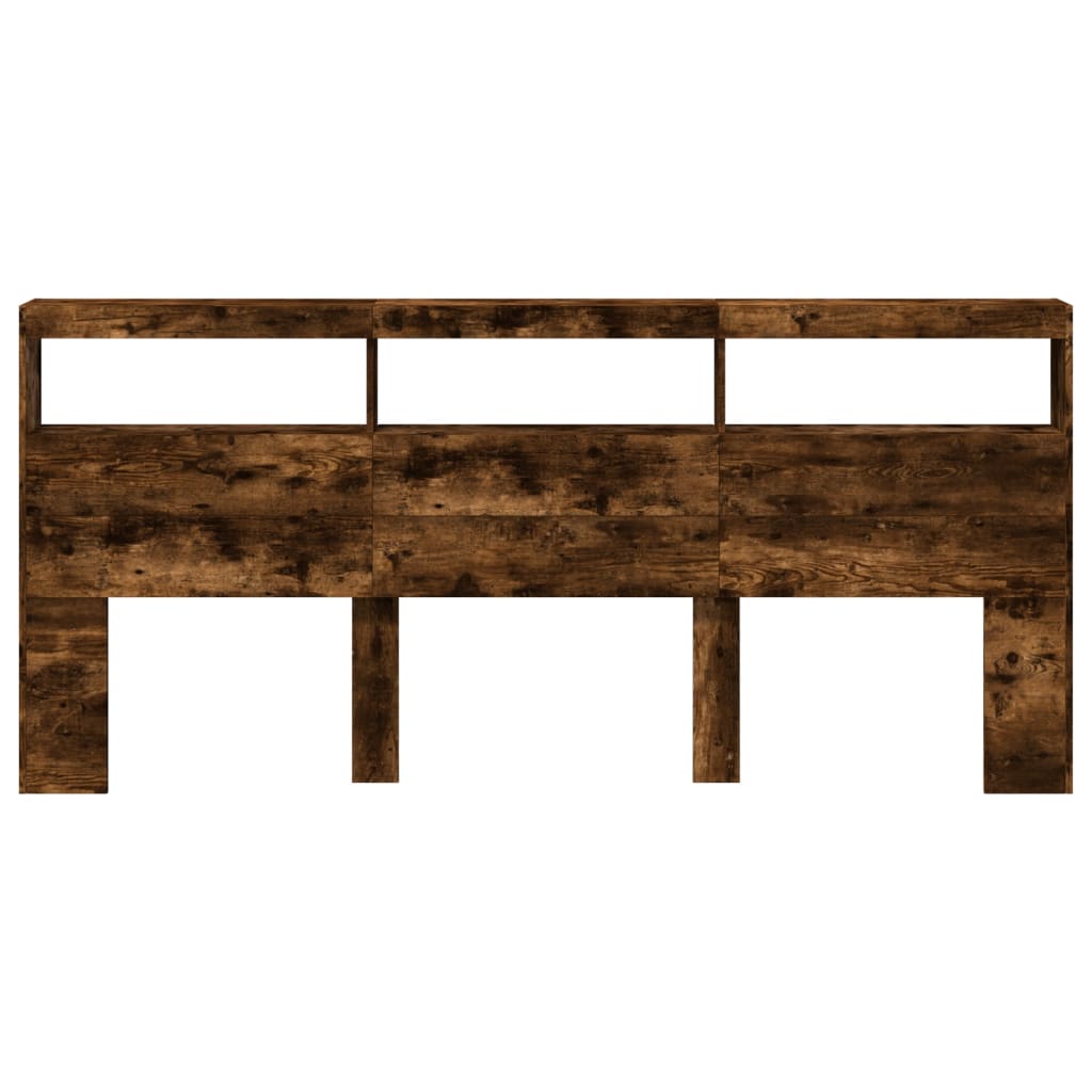 vidaXL Headboard Cabinet with LED Smoked Oak 220x17x102 cm
