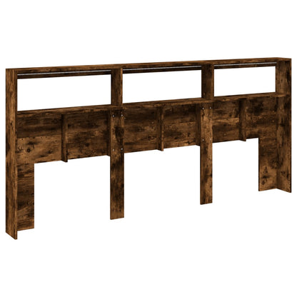 vidaXL Headboard Cabinet with LED Smoked Oak 220x17x102 cm