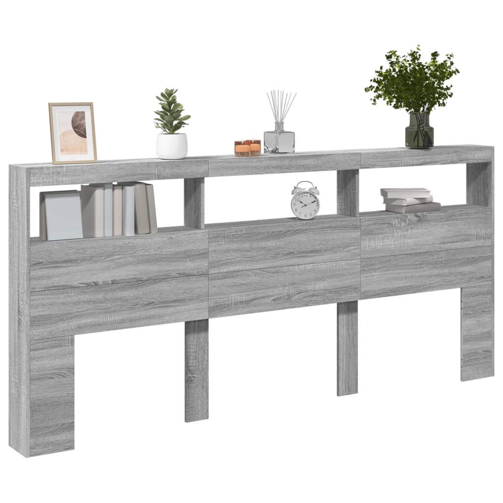 vidaXL Headboard Cabinet with LED Grey Sonoma 220x17x102 cm