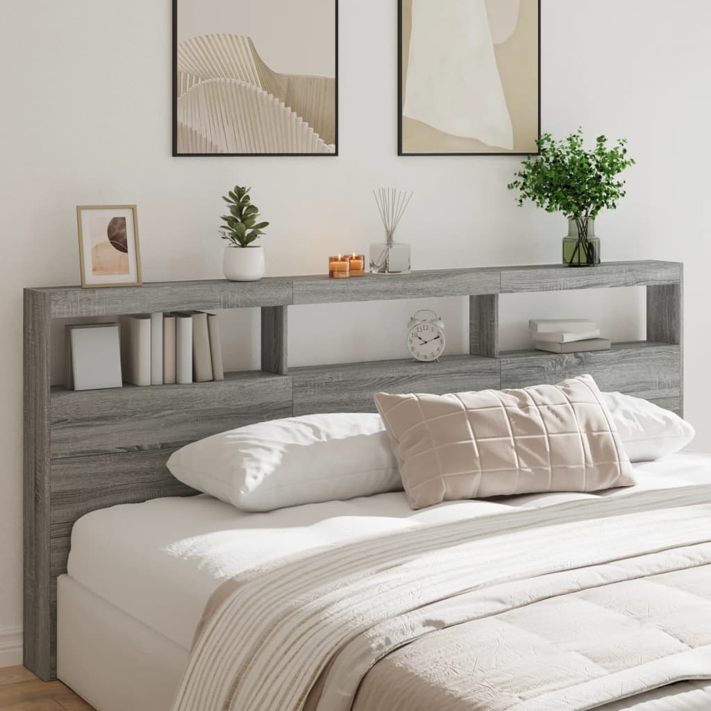 vidaXL Headboard Cabinet with LED Grey Sonoma 220x17x102 cm