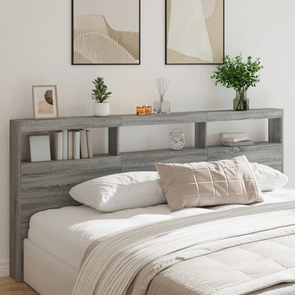 vidaXL Headboard Cabinet with LED Grey Sonoma 220x17x102 cm