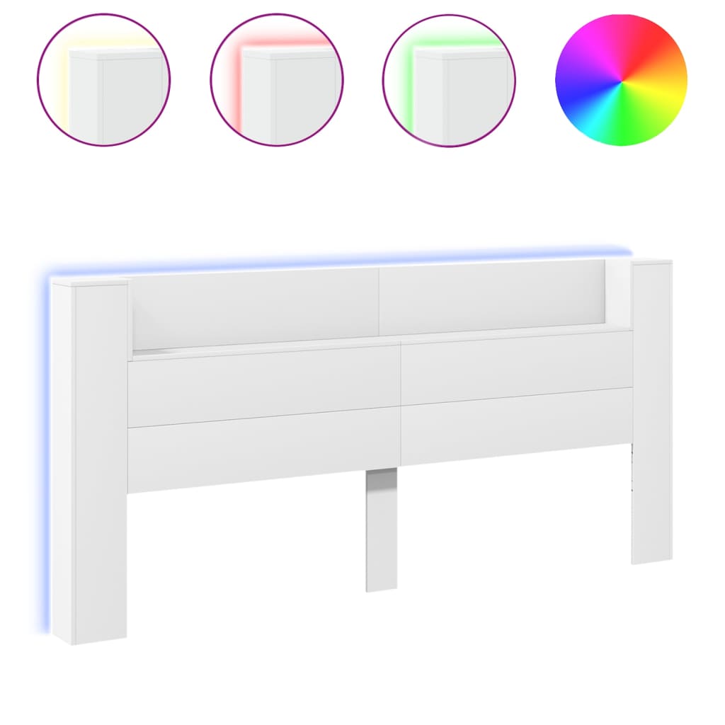 vidaXL Headboard Cabinet with LED White 220x16,5x103,5 cm
