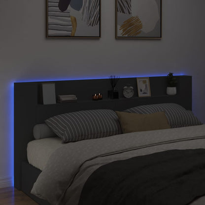 vidaXL Headboard Cabinet with LED Black 220x16,5x103,5 cm