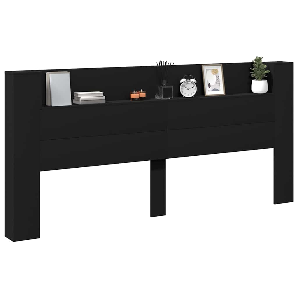 vidaXL Headboard Cabinet with LED Black 220x16,5x103,5 cm
