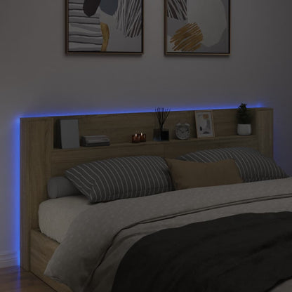 vidaXL Headboard Cabinet with LED Sonoma Oak 220x16,5x103,5 cm
