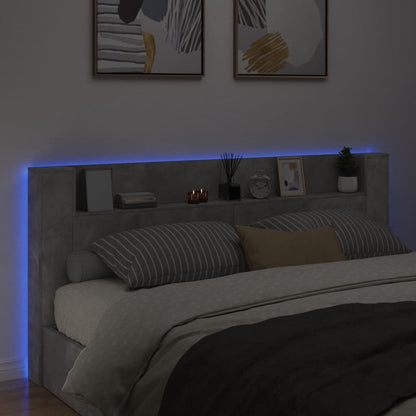 vidaXL Headboard Cabinet with LED Concrete Grey 220x16,5x103,5 cm